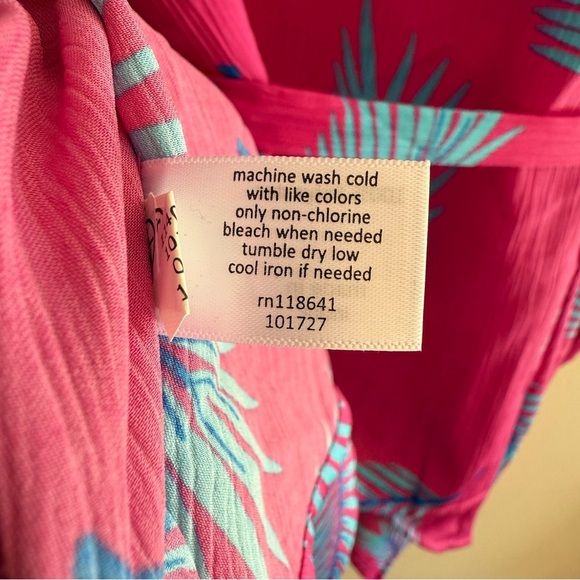 Pink and Blue Leaf Print Relaxed Split-Neck Kimono Top Lane Bryant 22/24 NWT - Picture 8 of 8